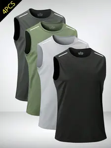 4-Pack, Summer Sleeveless Sports Vest, Quick-Dry Reflective Shoulder Strips, Breathable and Comfortable Outdoor Fitness Essentials