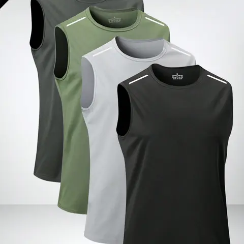 Unisex 4-Pack Fitted Quick-Dry Sleeveless Sports Vests with Reflective Shoulder Strips - Breathable Running Workout Tops, Dark Gray+White Assortment, Father's Day Gift, S Size,sohochic
