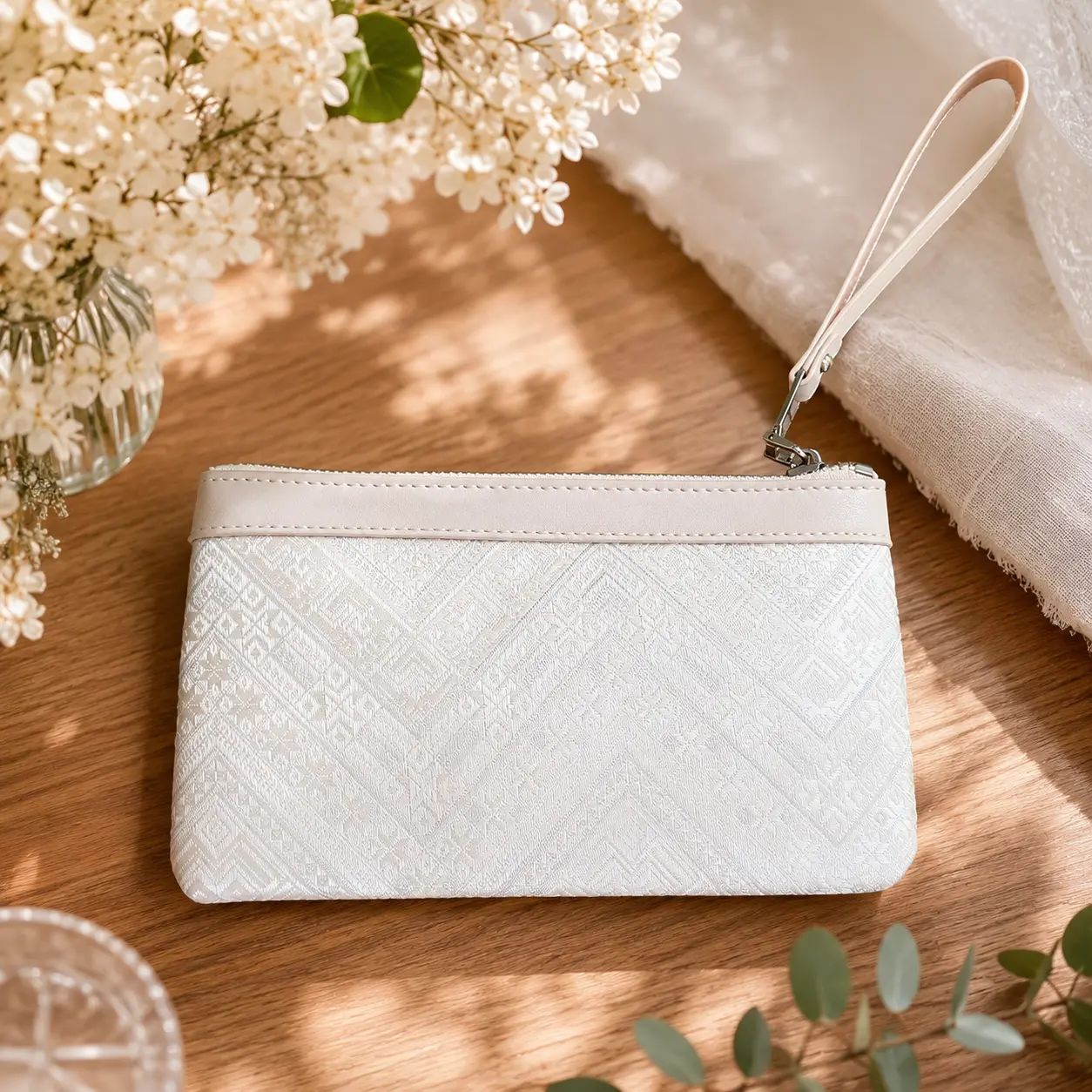 Ivory Zhuang Brocade Wristlet Clutch