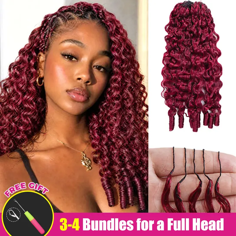 ISEE HAIR Burmese Curly 99J Burgundy Crochet Braid Hair Extensions for Miracle Knots Human Hair Extensions Pre-Separated 50g/Pack (32-38 Strands Per Pack）– Knotless Boho Braids Vacation Hair #Summervibe#ISEECrochetNewArrivals,summerhairstyles