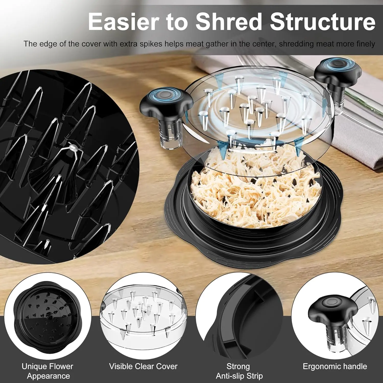 Large Chicken Shredder Tool with Brush & Fork - Ergonomic, BPA Free Meat Shredder Machine for Pork, Beef, and Chicken - Anti-Slip Design for Easy Use and Fast Shredding SURETIVIAN