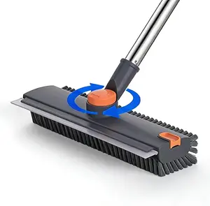 3 in 1 Adjustable Scrub Brush with Long Handle & Squeegee for Bathroom Bathtub Tile Patio Multi-Surface Cleaning Tool Broom and dustpan