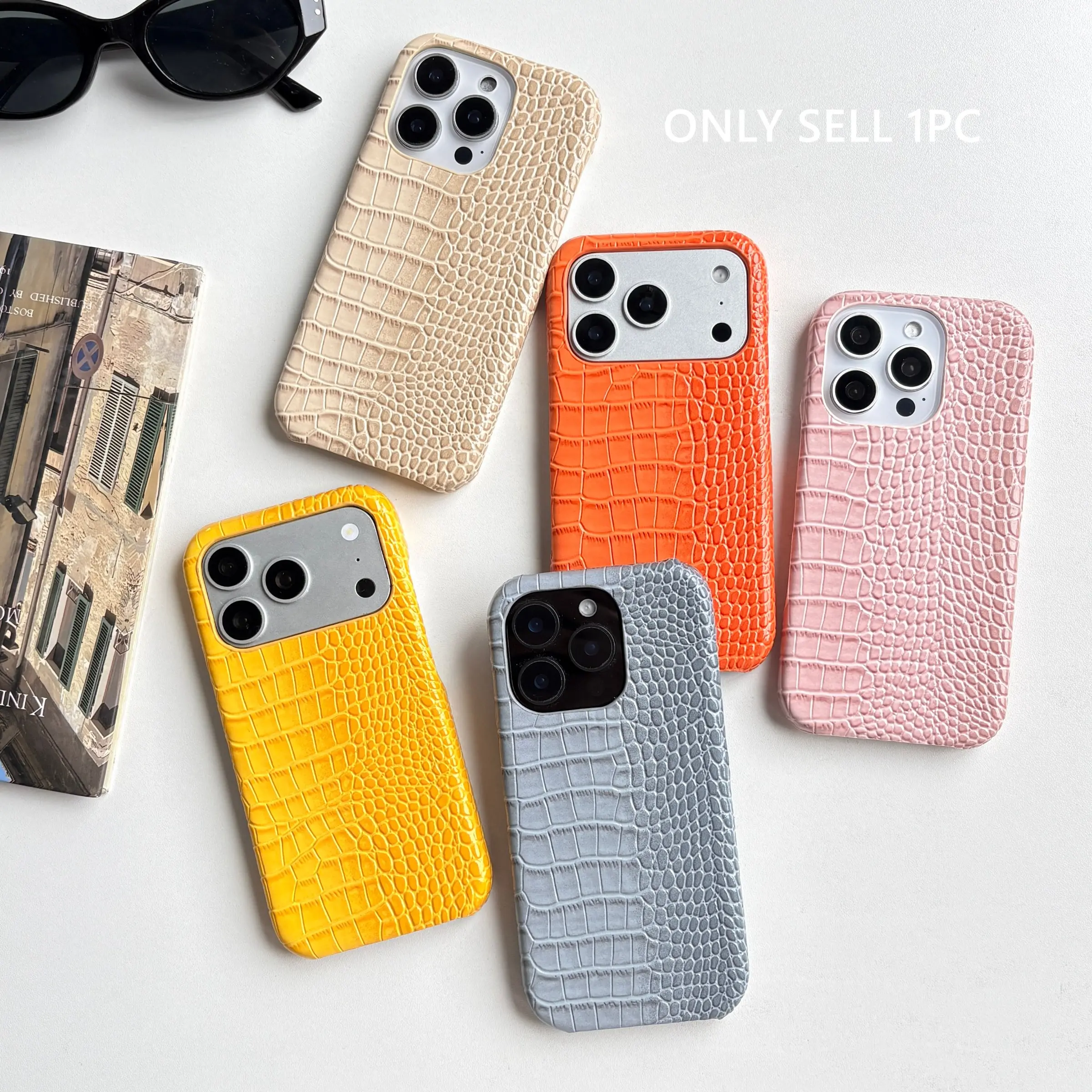 Fashion Light-Color Imitation Leather Crocodile Skin Half-Wrapped Protective Case Cover Case For iPhone 18 17 16 15 14 Pro Max TPU Smartphone Cover
