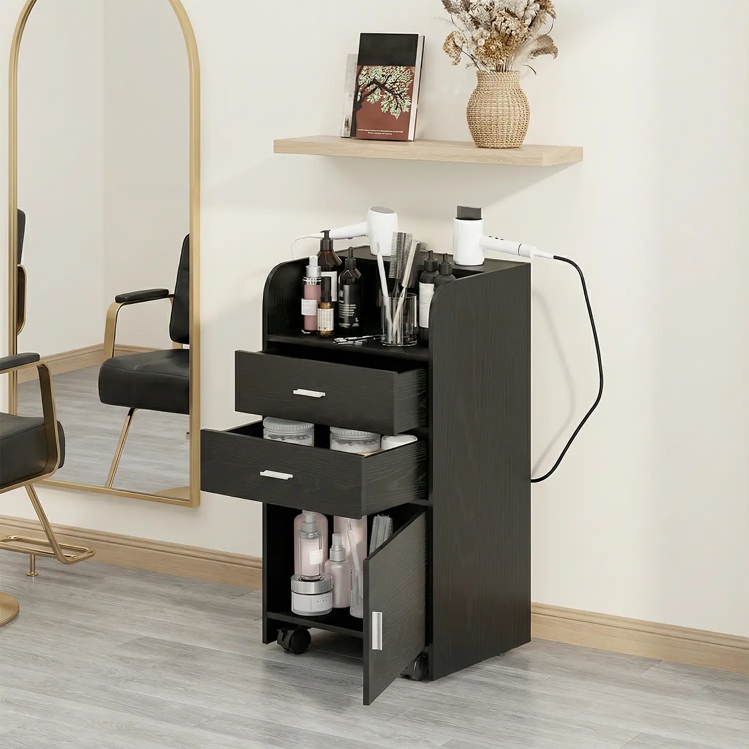 [SummerWins] HOMBCK Salon Station for Hair Stylist, Salon Station Storage Cabinet with Wheels, Salon Table with 2 Drawers, Stylist Storage Cabinet, Rolling Beauty Station with 2 Hair Dryer Holders summer garden#home essentials#back to school