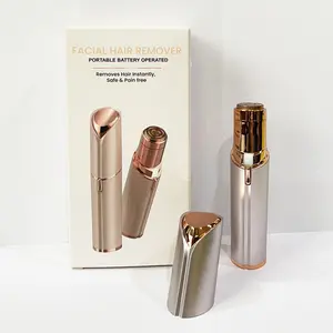 Women's Electric Facial Hair Remover, Painless Removal of Upper Lip, Chin, Cheek Hairs, Dual Ring Blades, LED Light, Battery Powered