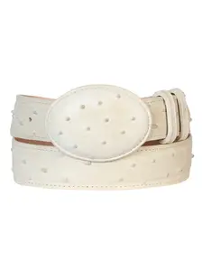 Men's Leather Cowboy Belt - Imitation Ostrich Pattern Design - Bone 700