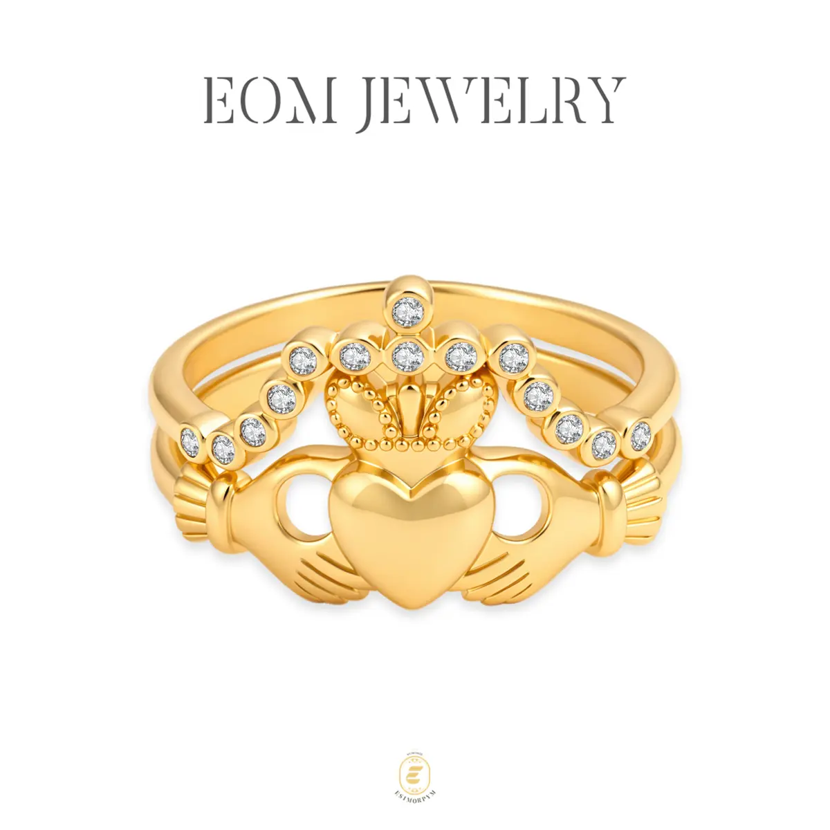 Moissanite Claddagh Crown Stacked Ring Silver-Plated Jewelry Wedding Engagement Anniversary Valentine's Day Birthday Gift Daily Wear