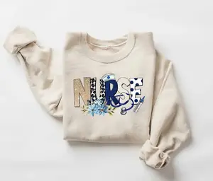Nurse Leopard Blue Flower Sweatshirt – Cute Nursing School Pullover Gift