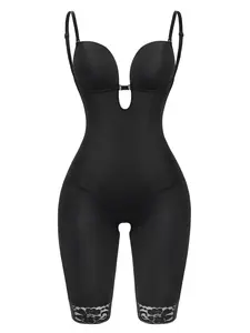 Women's Contrast Lace Cut Out Shapewear Bodysuit Lingerie, Adjustable Strap Criss Cross Cami Shapewear, Tummy Control High Stretch Fit Breathable Shapewear For Daily Wear, Womenswear