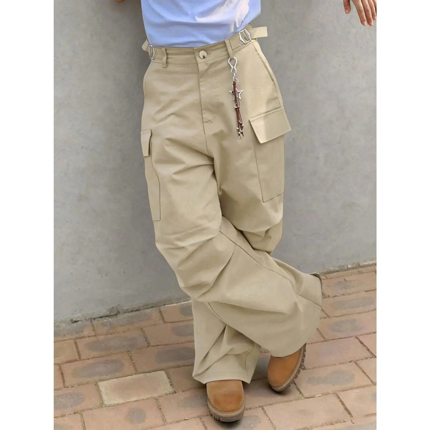 **Unisex Multi Pocket Cargo Pants Baggy Straight Leg Casual Streetwear 2026**
