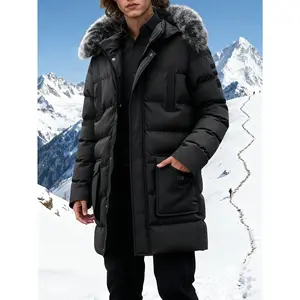 Large windproof and waterproof multi pocket parka coat American style outdoor style thick and cold resistant long down jacket