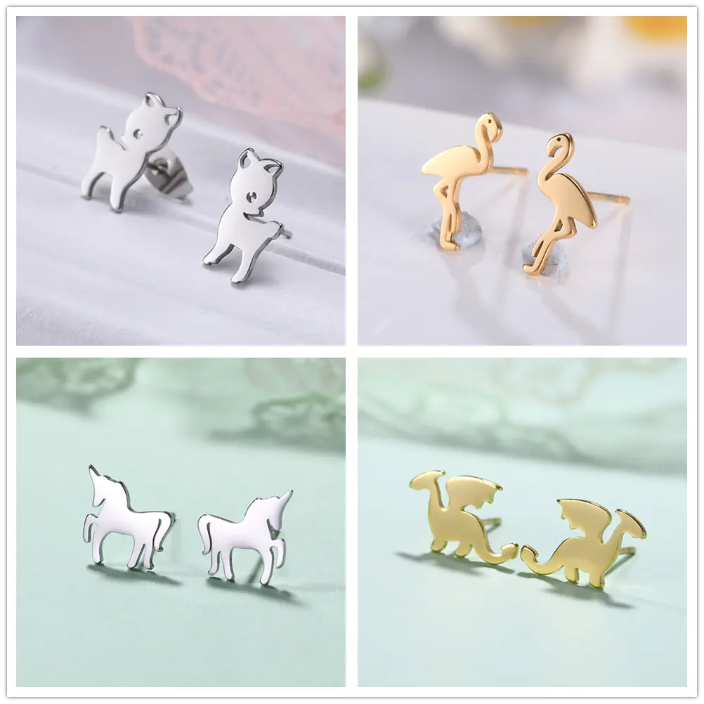 Cazador Lovely Animal Stud Earrings for Women Girls Deer Unicorn Dinosaur Flamingo Stainless Steel Jewelry Mother Gift 2026