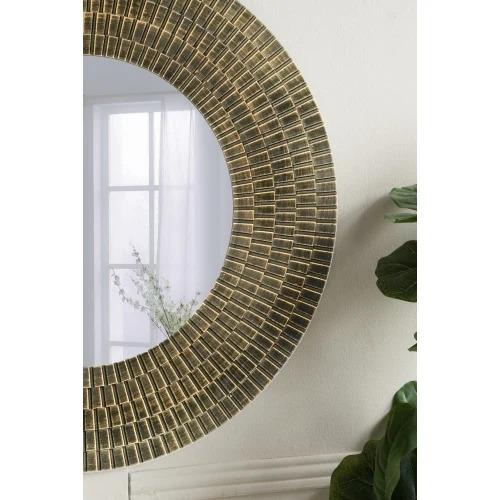 D29.5" Round Black and Gold Wooden Accent Mirror With Woven Texture  for Bedroom, Entryway, Decorative Mirror US Stock