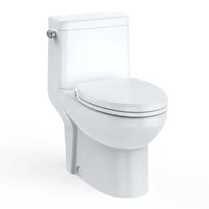 Elongated One Piece Toilet for Bathrooms with Side Flush 4.8L, Ceramic Toilet with V Shape Soft Close Seat, cUPC Certified Modern Water Efficient Toilet