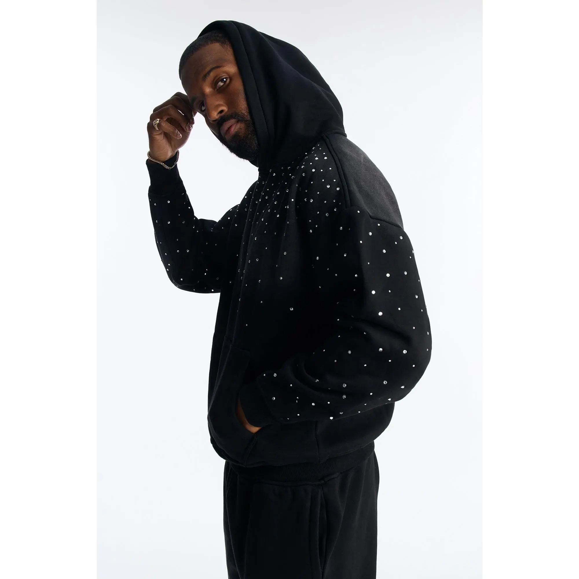 Run Them Rhinestones Oversized Hoodie - Black