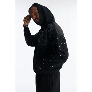 Run Them Rhinestones Oversized Hoodie - Black
