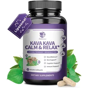 Kava Kava Root Extract Supplement Capsules with L Theanine 200mg Kavalactones Relax Calming Support Sleep Mood Stress Support Vitamin B6 B12 60 Count