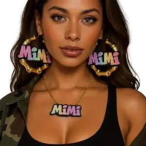 Personalized Graffiti Bamboo Name Earrings and Name Necklace Set