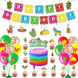 Carnival Theme Decoration Birthday Party Setup, Hollow Cactus Taco Flag Balloon Set, Wall Decor, Fun and Festive Atmosphere