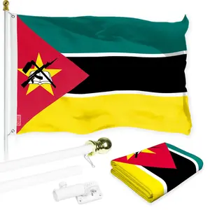 G128 Combo Pack: 6 Ft Tangle Free Aluminum Spinning Flagpole (White) & Mozambique Mozambican Flag  3x5 Ft LiteWeave Pro Series Printed 150D Polyester | Pole with Flag Included