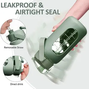 64oz Glass Water Bolttles with Straw Half Gallon Large Motivational Water Bottle with Time Marker Sports Water Bottles with Silicone Sleeve and Handle Lid Water Jug for Gym Workout Leakproof Bpa Free Bottled Drinkware Cup