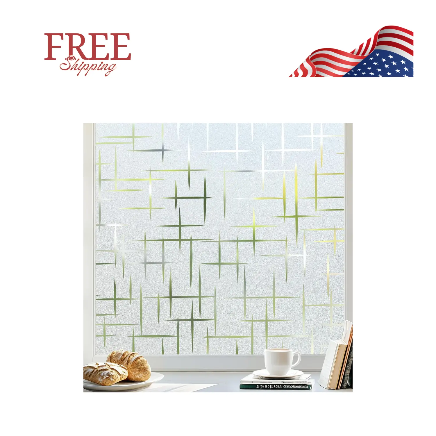 Window Privacy Film Frosted Glass Window Film, Cross Pattern, 17.5" x 78.7"