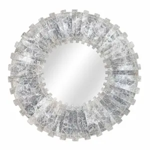 21st Century Sunburst Rock Crystal Mirror – Sculptural Modern Wall Décor 32.25”