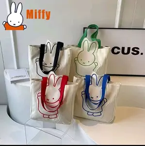 Kawaii Miffyy Simple Miffy Large Pattern Tote Bag | Cute Rabbit Shoulder Handbag Large Capacity Minimalist School Travel Girl