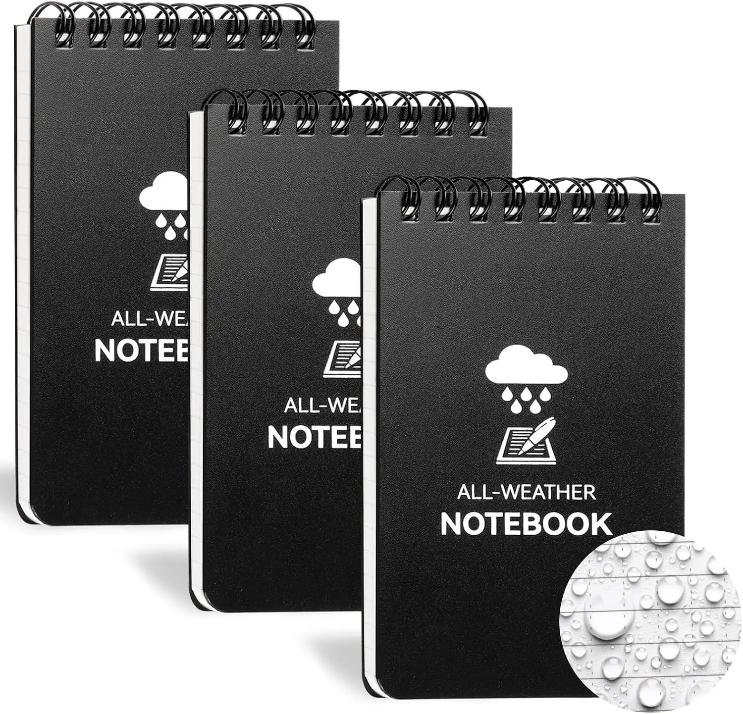 3 Pack Waterproof Notebook, 3 x 5 Pocket Notepad, All Weather Small Pocket | Notebook Paper, Mini Spiral Notepad Police Notepad 100 Lined Pages for Outdoor Office