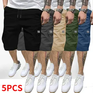 5-pack men’s cargo pants, men’s shorts, multi-pocket cargo shorts, fashion icon styles, loose summer multi-pocket shorts, solid-color cargo shorts, outdoor men’s work pants