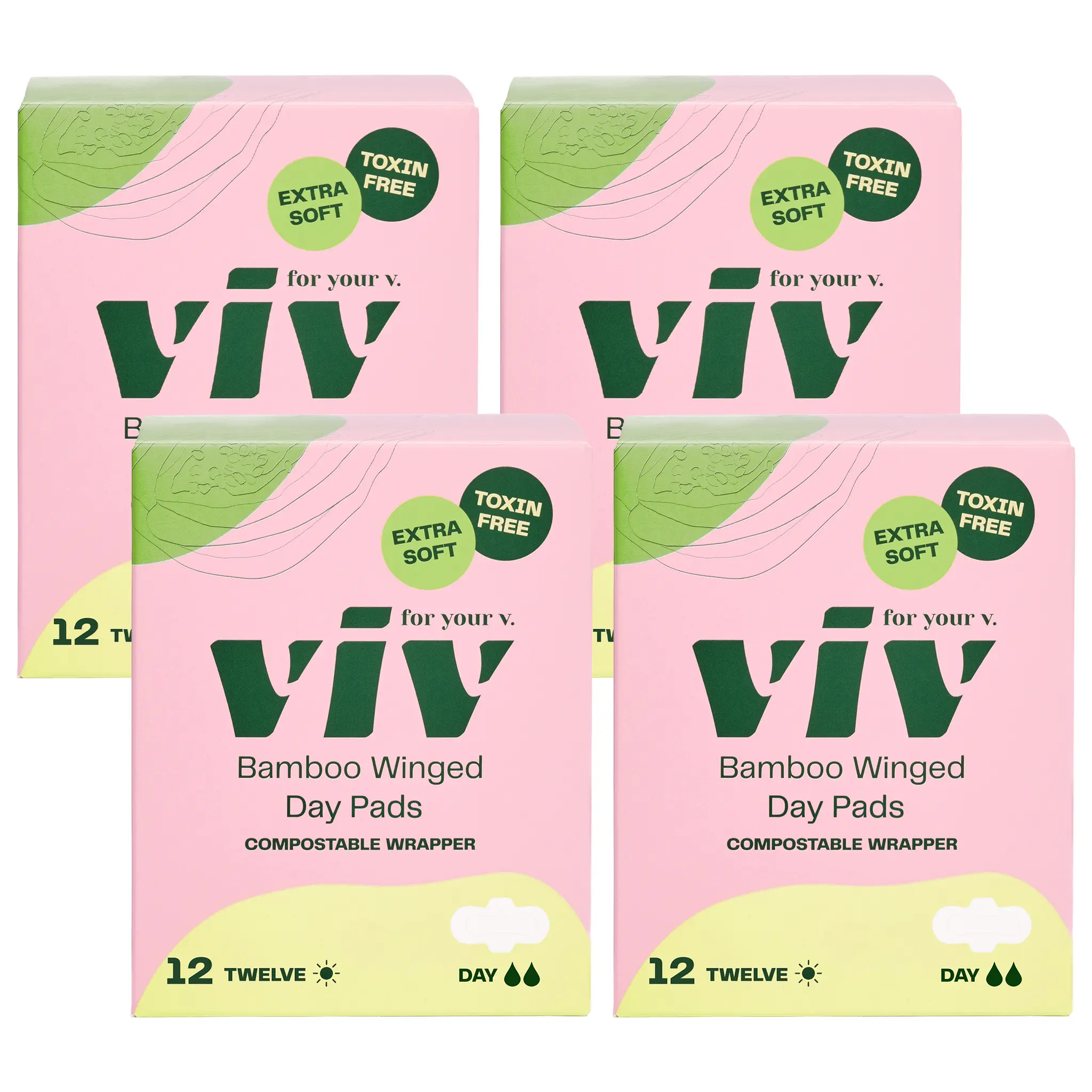 Viv Winged Bamboo Pads Bundle - 100% Toxin-Free Extra Soft Absorbent Comfort Menstrual Pads with Wings, Bundle & Save