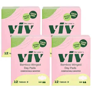 Viv Winged Bamboo Pads Bundle - 100% Toxin-Free Extra Soft Absorbent Comfort Menstrual Pads with Wings, Bundle & Save