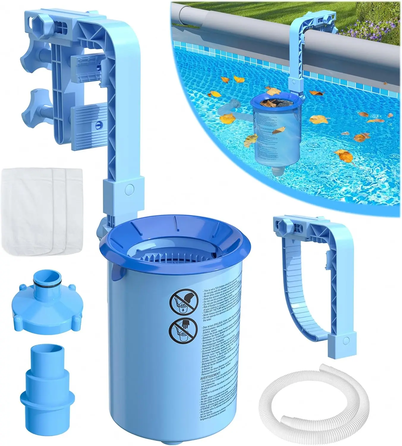 2026 Above Ground Pool Surface Skimmer Come with 3 Filter Socks, Enhanced Structure & Thickened Brackets Wall Mount Pool Skimmer, Floating Top Skimmers - Auto Skimming Water Surface Debris