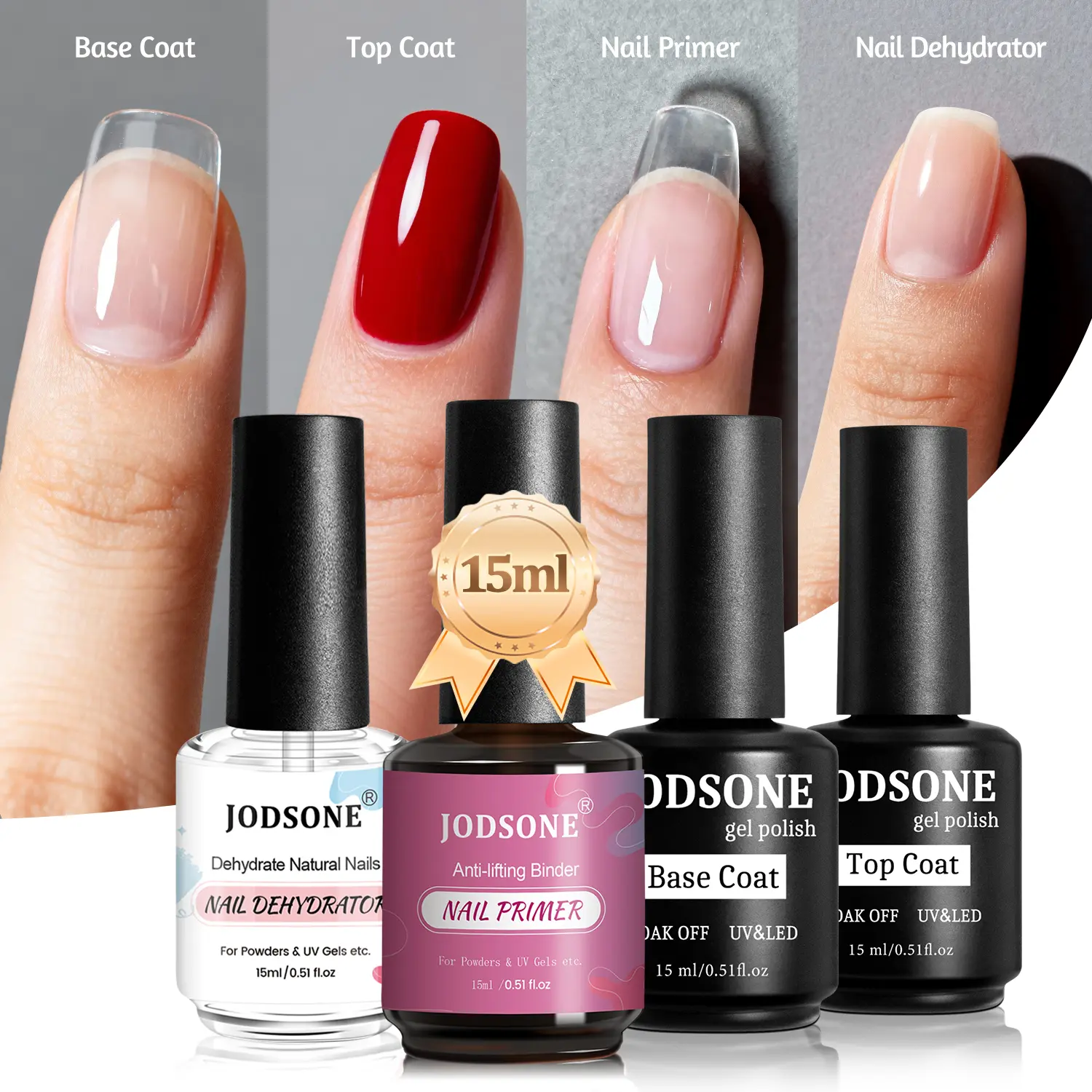 JODSONE 15ML Nail Dehydrator Nail Primer Base Coat Top Coat Glossy Surface Quick Drying Durable At Home DIY Nail Salon Girl Gift keep Nail Art Design Long Lasting