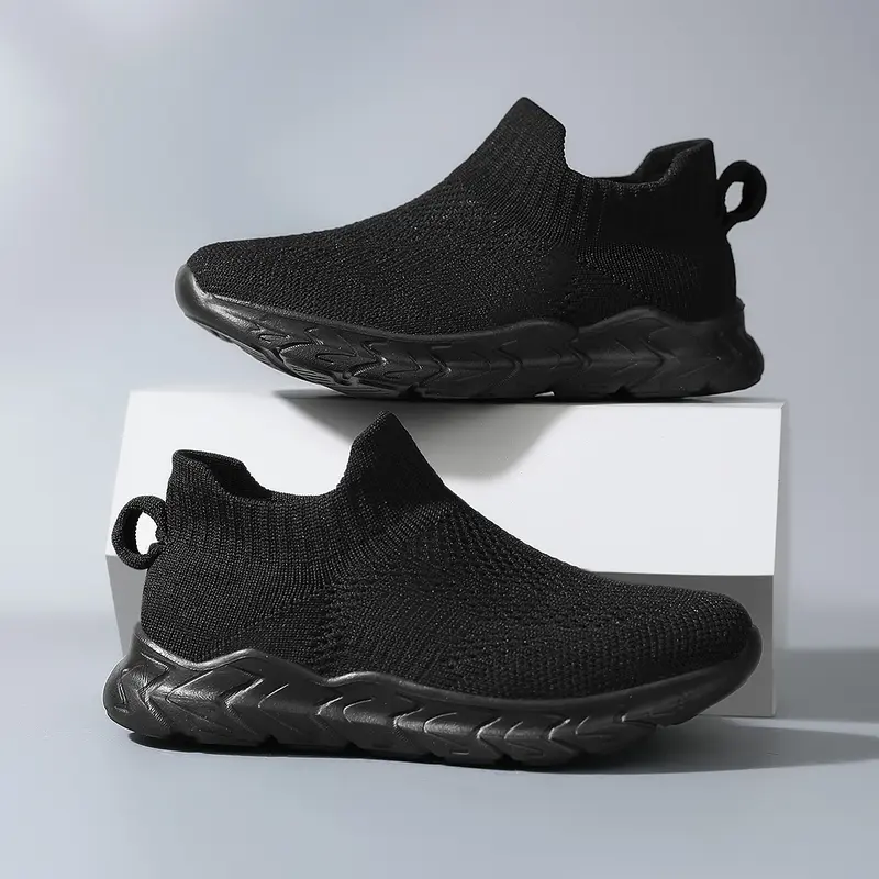 Preschool Kid Sneakers for 3-14 Yrs Boys Girls - Slip-On Low Top, Breathable Knit Fabric, Lightweight EVA Cushioned Durable Marshmallow Soft Flexible Textured Grip Sole, Round Toe, School Play Active Shoes, Size 4-5 Yrs Option