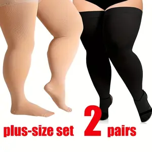 [Compression Socks] 2-Pack High-Cut Compression Socks |     Women’s 20-30mmHg for Thigh & Leg Support - Over-Knee Coverage, Wide Sizes 2XL-7XL, Beige & Black, Machine Washable for Workouts, Travel & Post-Surgery