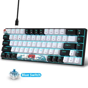 Mechanical Gaming Keyboard, 68-key Wired Blue Swtich Gaming Keyboard, USB Powered Mini Keyboard with Blue Light for Windows/Mac/PC/Laptop Blue Backlighting, Blue Switches