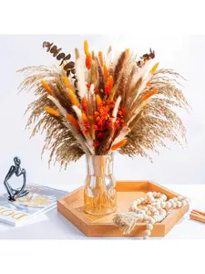 120pcs Dried Pampas Grass Bouquet, 17" Fall Boho Dried Flower Arrangement with Orange Bunny Tails, White Pampas, Baby’s Breath, Reed Grass & Eucalyptus for Rustic Wedding Centerpieces, Home Table Decor outdoorfun