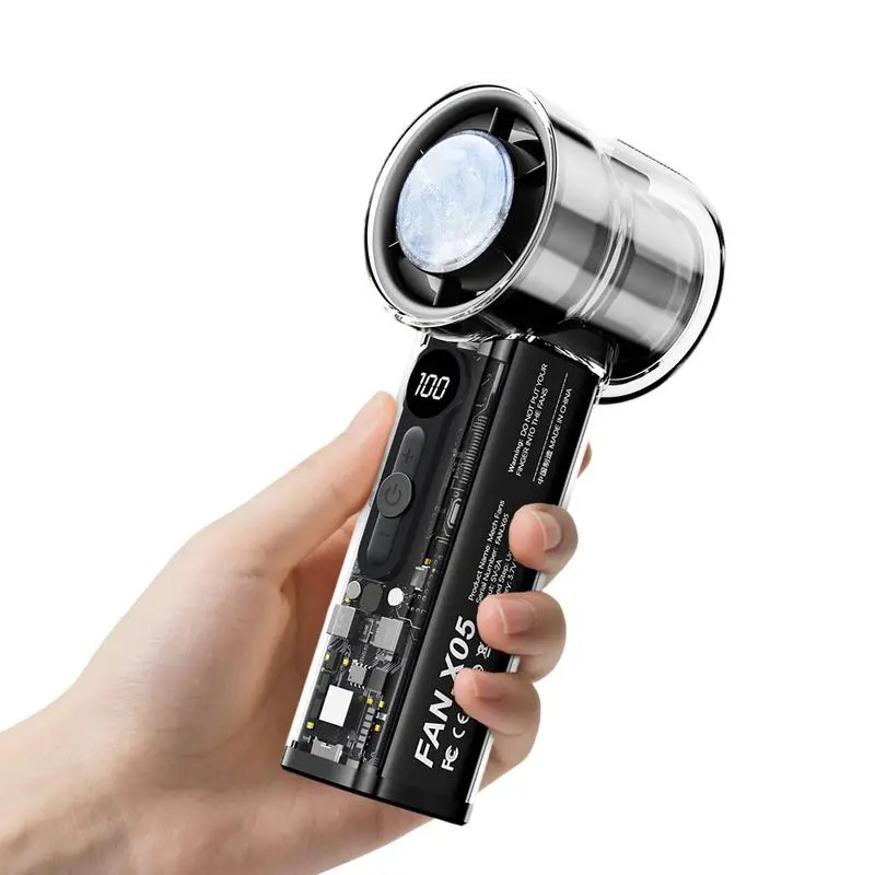 Compact Handheld Pocket Fan, Mini Portable Fan, Turbo Boost Output, Adjustable Speed, Digital Display, Ideal for Office, Camping, Handheld Fan