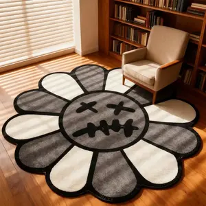 Round Floral Bedroom Carpet, Vintage Flower Mat, Fashion Hip Hop Style Rug, Floral Shaped Rug, Floral Washable Rug, Soft Comfortable Plush Foot Pad, Hand Wash Only, Suitable for living room, bedroom, home decor, Floral Rugs