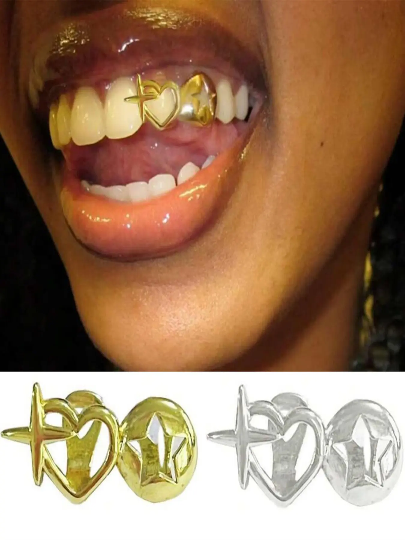 1PC/2PCS/4PCS/SET Adjustable Star Heart Teeth Grill, Unisex Party Accessory, Dental Accessories, Unique Design for Any Occasion, Stylish Dental Grills for Men & Women