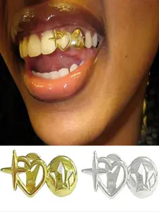 1PC/2PCS/4PCS/SET Adjustable Star Heart Teeth Grill, Unisex Party Accessory, Unique Design for Any Occasion, Stylish Dental Grills for Men & Women