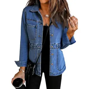 Women’s denim jacket, distressed denim jacket, oversized button-style design with a detachable pocket button, 2025GARMENTARY