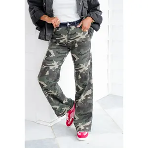 Risen Mid Rise Camo Wide Straight Leg Pants
