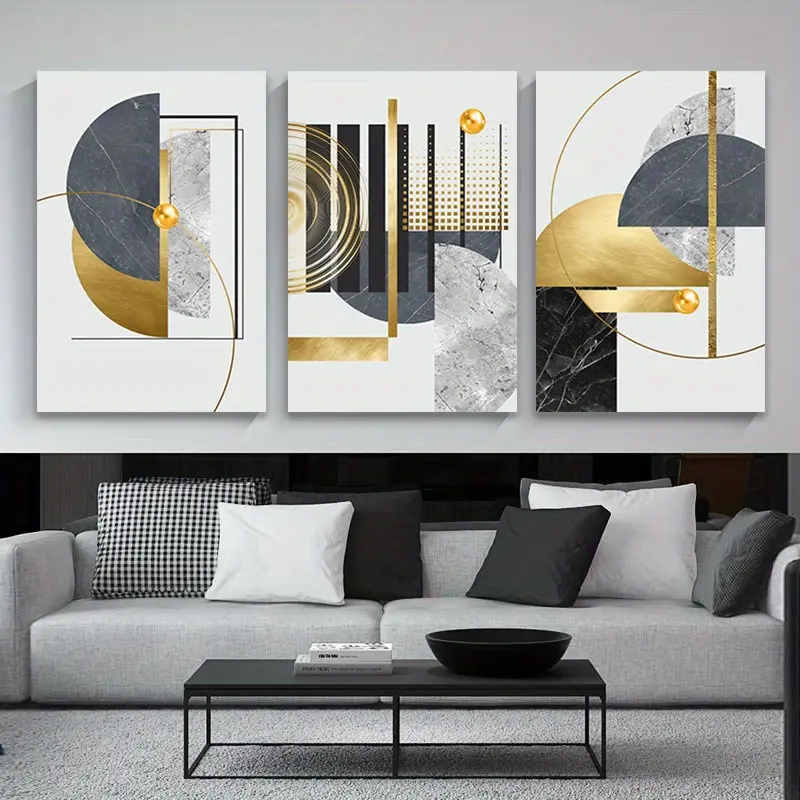 Artistic 3-Piece Pine Wood Framed Canvas Abstract Art Set - Hangable Wall Decor, Home Supplies for Living Room, Bedroom Posters & Prints, Contemporary, Framed Set