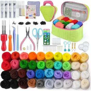 Needle Felting Kit for Beginners, Wool Roving 40 Rolls, Felting Needles, Needle Felting Tools Kit with Spiral, Cone, Triangle Felting Needles, Wool Felting Pad, Felting Supplies
