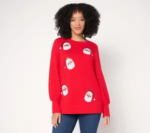 Jingle Belles by Kim Gravel Sequin Santa Knit Top