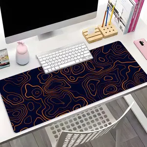 Navy Blue & Orange Topographic Desk Mat, Large Extended Gaming Mouse Pad, Non-Slip Rubber Base Stitched Lock Edge Desk Mat, Durable Computer Accessory for Home Office & Gaming Setup, Perfect Gift for Gamers & Gaming Fans Boy