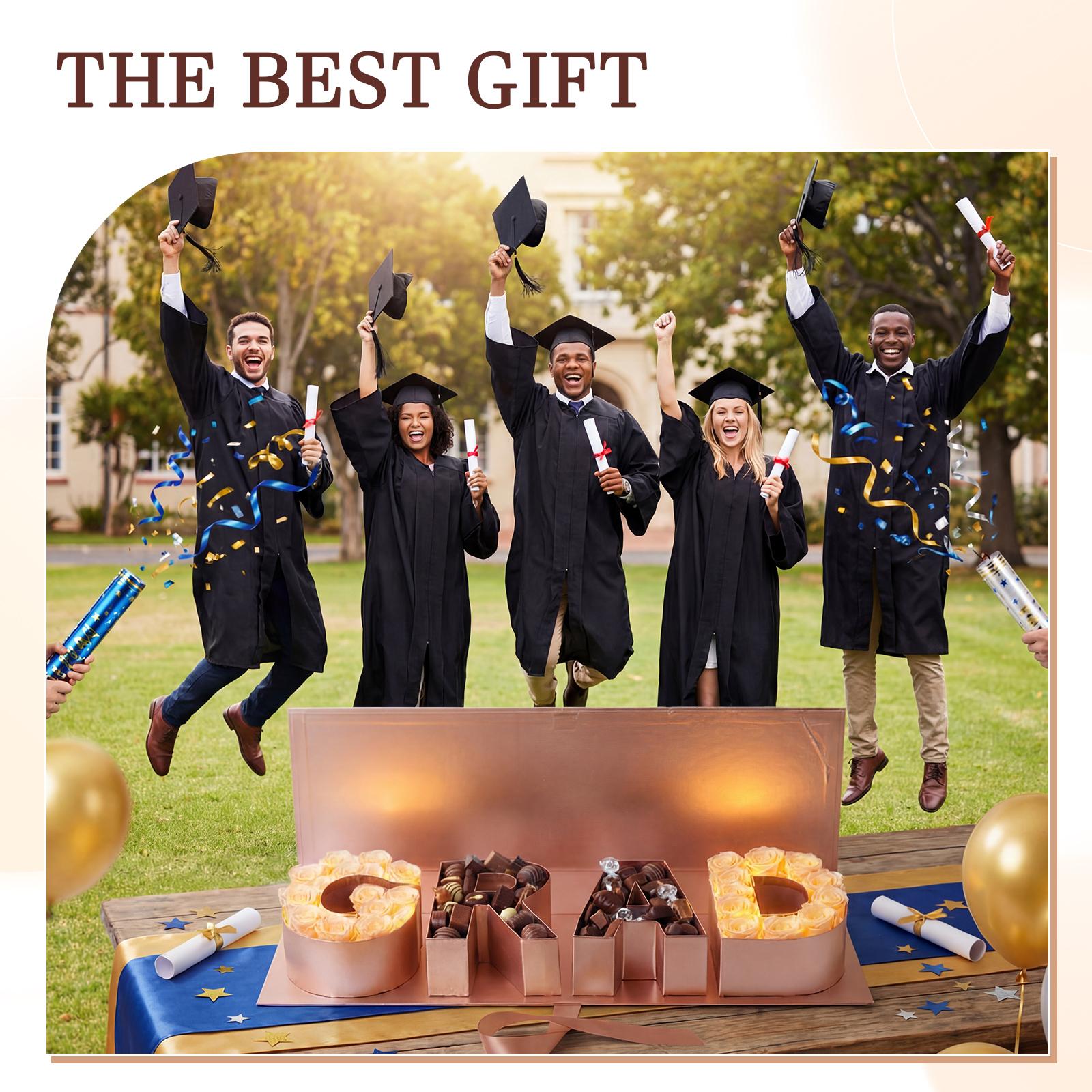DIY Graduation Gift Box Empty Grad Letter Large Box Graduation Flower Gift Box Candy Cookie Chocolate Gift Box with Ribbon Favor for Boyfriend Son Daughter Graduation Birthday Class Reunion Party Supplies