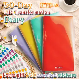 50-Day Diary Habit Tracker Goal Planner Daily Journal Self Improvement Notebook Productivity Journal Wellness Planner Mindset Journal Portable A6 Memo Book 50 Days Challenge Journal with Daily Plan Pages Ribbon Bookmark and 720 Stickers Gift Set